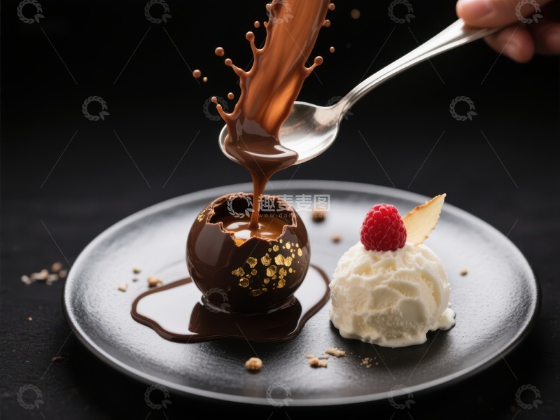 高清大图下载【趣麦麦图】巧克力球淋酱与冰淇淋甜点