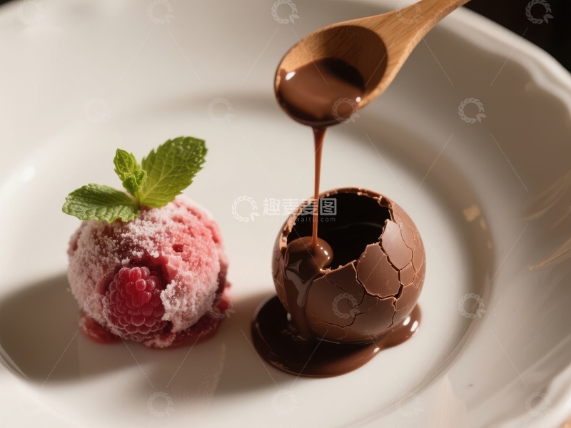 高清大图下载【趣麦麦图】巧克力球与覆盆子冰淇淋的甜蜜搭配