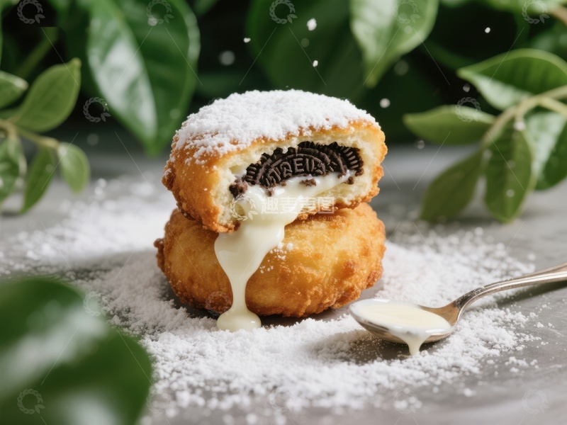 高清大图下载【趣麦麦图】奶油夹心炸糕，撒上糖粉