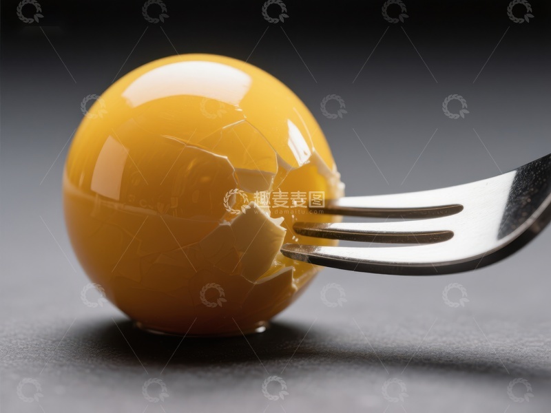 高清大图下载【趣麦麦图】叉子刺破蛋黄，瞬间爆浆