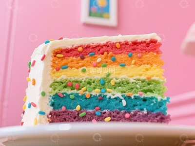 彩虹蛋糕切片，色彩斑斓