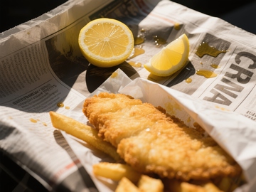 炸鱼薯条配柠檬