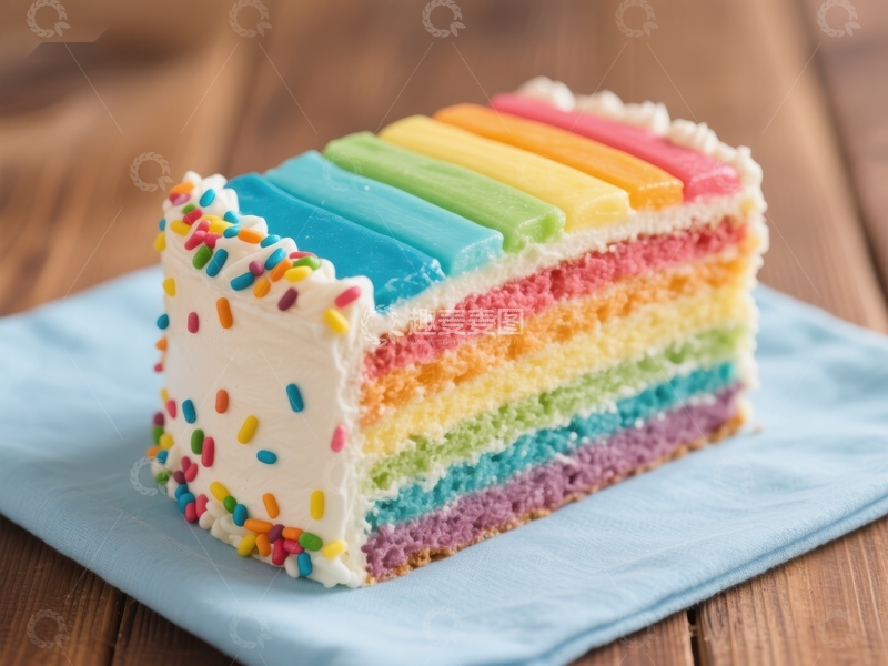 高清大图下载【趣麦麦图】彩虹蛋糕切片，色彩斑斓