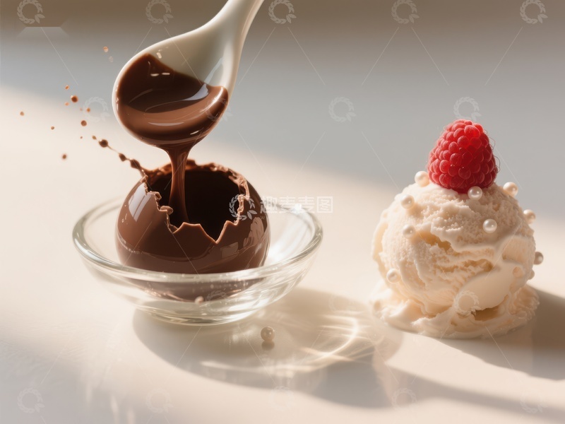 高清大图下载【趣麦麦图】巧克力酱浇灌甜品与冰淇淋