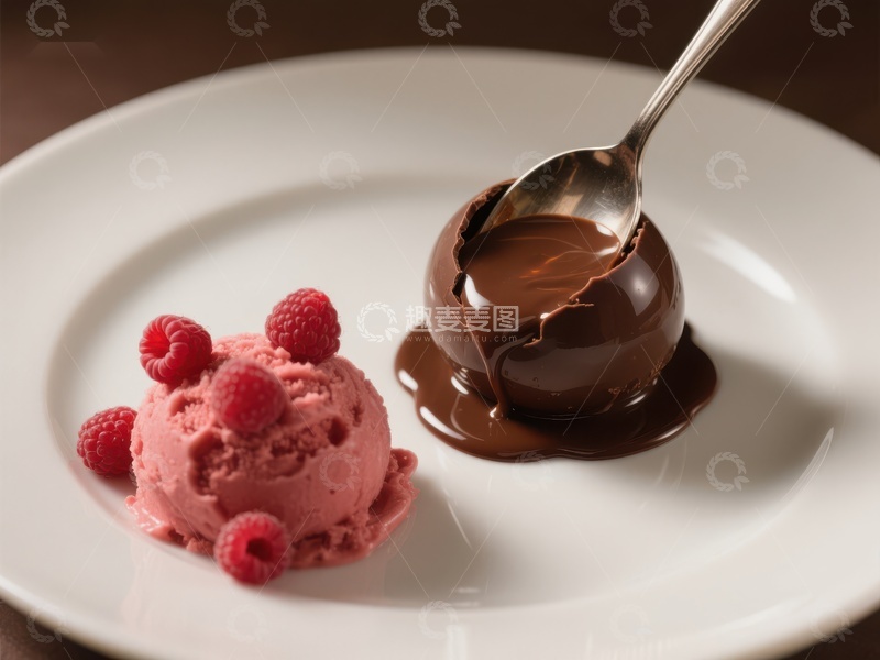 高清大图下载【趣麦麦图】巧克力球与覆盆子冰淇淋
