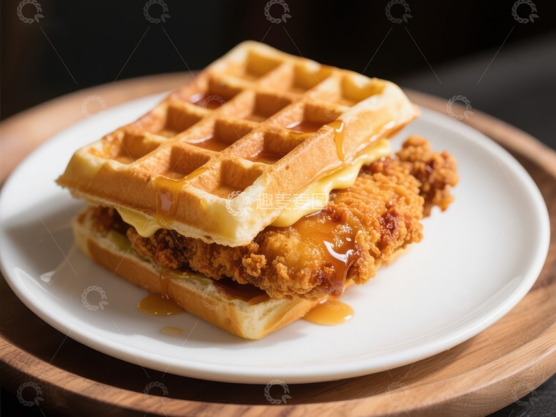 高清大图下载【趣麦麦图】脆皮炸鸡配松饼，淋上蜂蜜