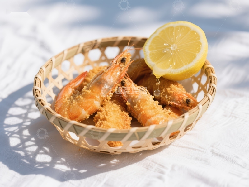 高清大图下载【趣麦麦图】柠檬虾仁竹篮盛装