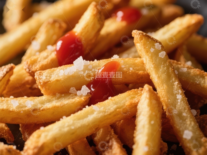 高清大图下载【趣麦麦图】金黄薯条配番茄酱