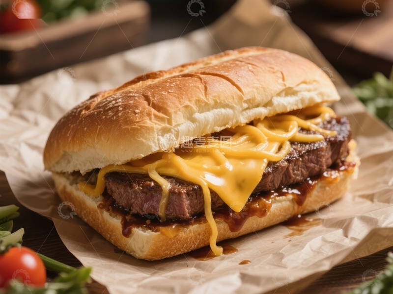 高清大图下载【趣麦麦图】芝士牛肉汉堡，诱人美味