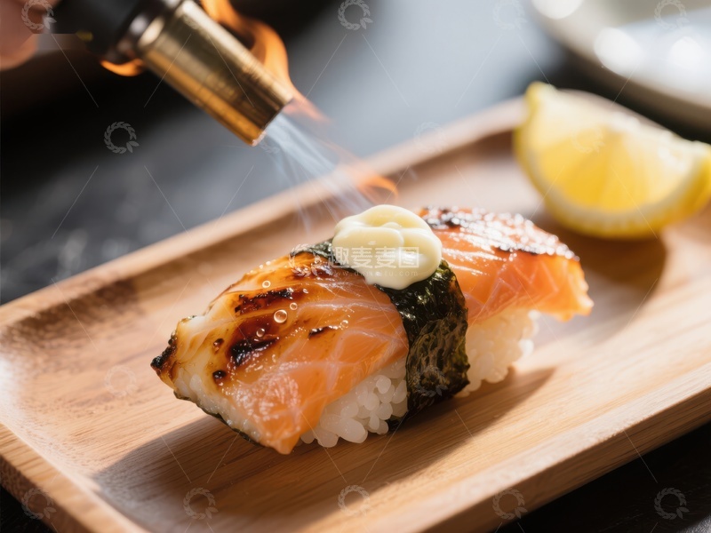 高清大图下载【趣麦麦图】火焰炙烤三文鱼寿司