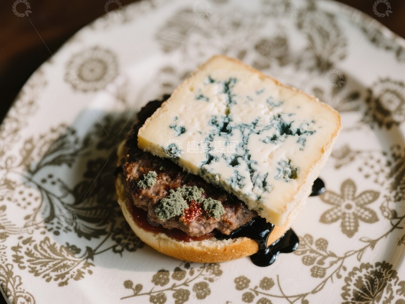高清大图下载【趣麦麦图】蓝纹奶酪汉堡特写