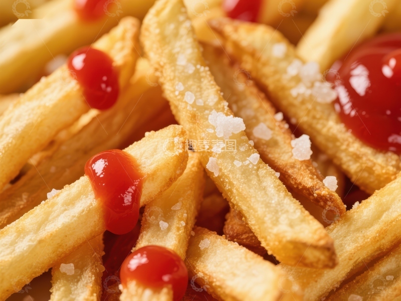 高清大图下载【趣麦麦图】金黄薯条配番茄酱