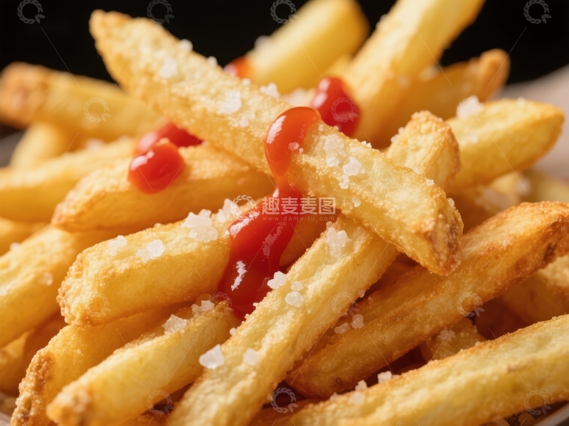 高清大图下载【趣麦麦图】金黄薯条配番茄酱和粗盐