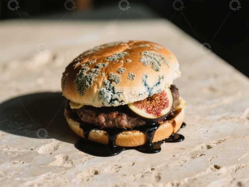 高清大图下载【趣麦麦图】蓝纹奶酪与无花果的汉堡