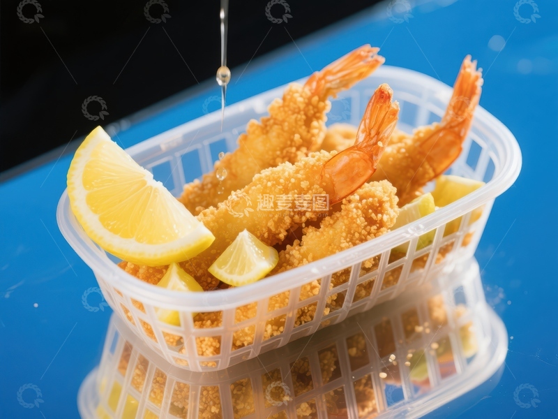 高清大图下载【趣麦麦图】金黄酥脆的炸虾配柠檬