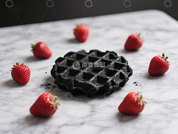 黑色华夫饼与草莓的创意组合