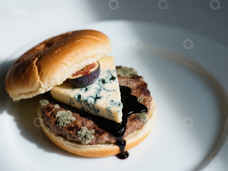 高清大图下载【趣麦麦图】蓝纹奶酪与无花果的汉堡