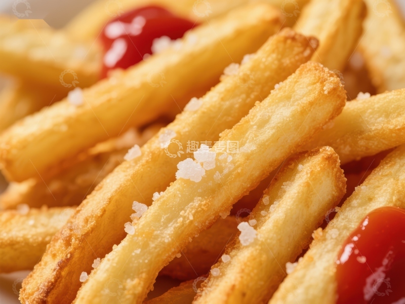 高清大图下载【趣麦麦图】金黄薯条配番茄酱特写