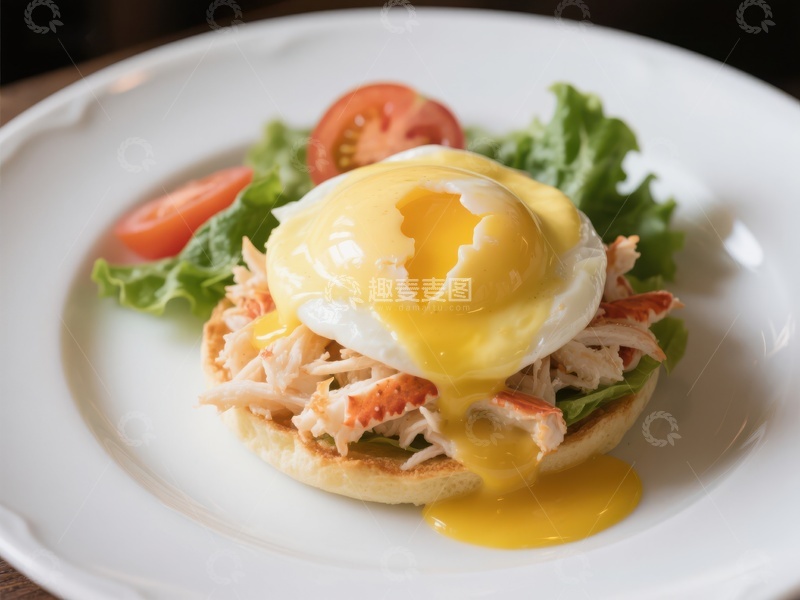 高清大图下载【趣麦麦图】班尼迪克蛋配蟹肉三明治