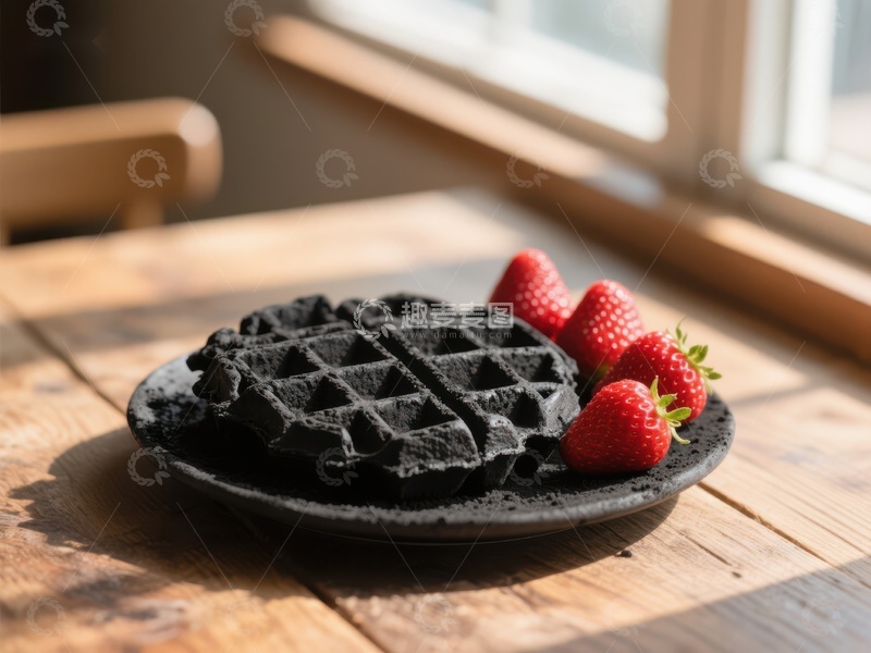 高清大图下载【趣麦麦图】黑色华夫饼配草莓