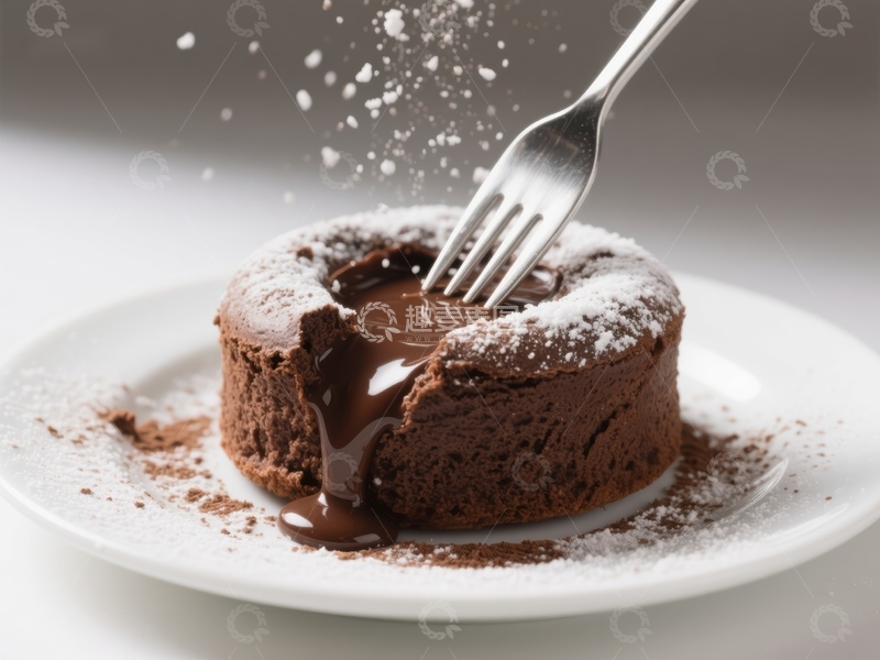 高清大图下载【趣麦麦图】叉子插入巧克力熔岩蛋糕