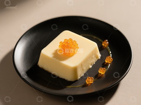 精致甜品：奶酪慕斯配鱼子酱装饰