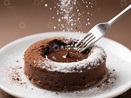 巧克力熔岩蛋糕叉子插入瞬间