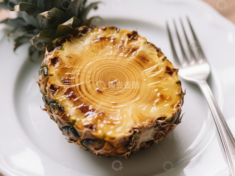 高清大图下载【趣麦麦图】烤制菠萝切片，盘中呈现