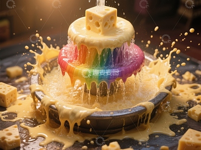 彩虹蛋糕融化奶酪喷溅