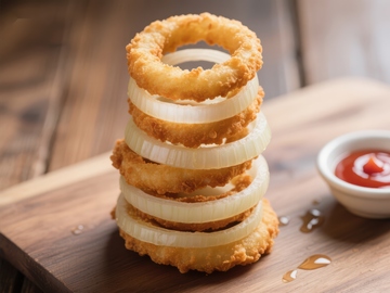 金黄酥脆的洋葱圈叠放