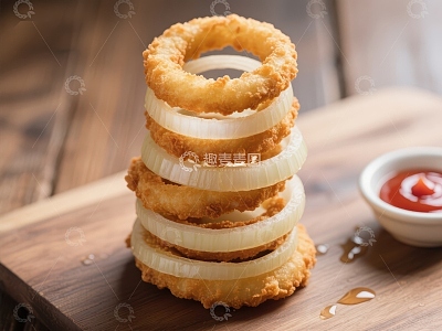金黄酥脆的洋葱圈叠放