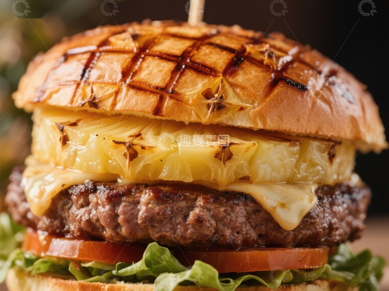 高清大图下载【趣麦麦图】美味汉堡配菠萝和奶酪
