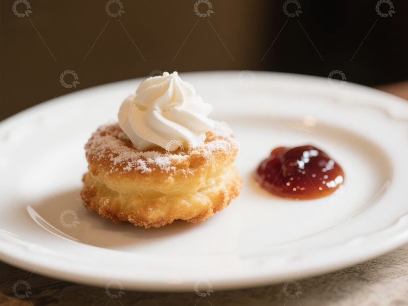高清大图下载【趣麦麦图】奶油泡芙配果酱，精致甜点