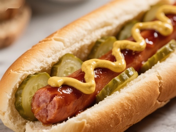 经典热狗配芥末和泡菜