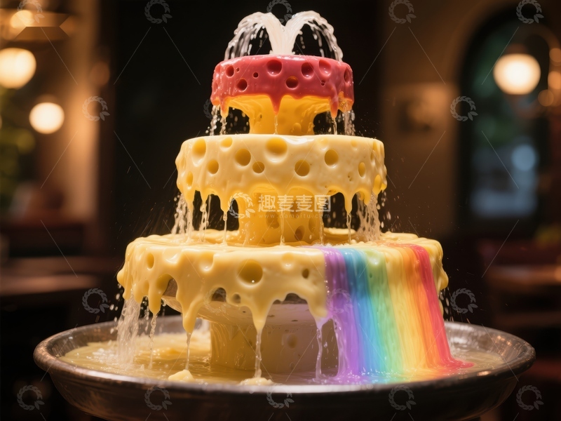 高清大图下载【趣麦麦图】创意奶酪喷泉，色彩斑斓的美食艺术