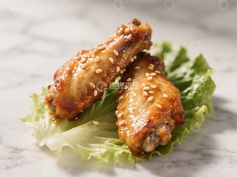 芝麻鸡翅配生菜