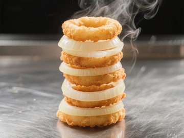 金黄酥脆的洋葱圈叠放