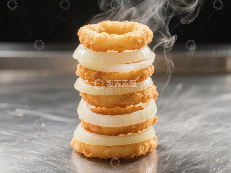 高清大图下载【趣麦麦图】金黄酥脆的洋葱圈叠放