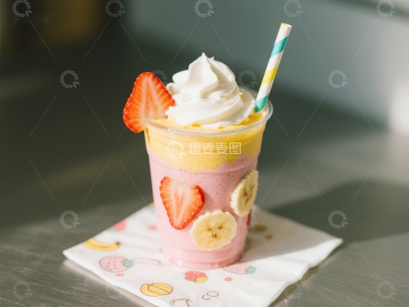 高清大图下载【趣麦麦图】草莓香蕉奶昔配奶油