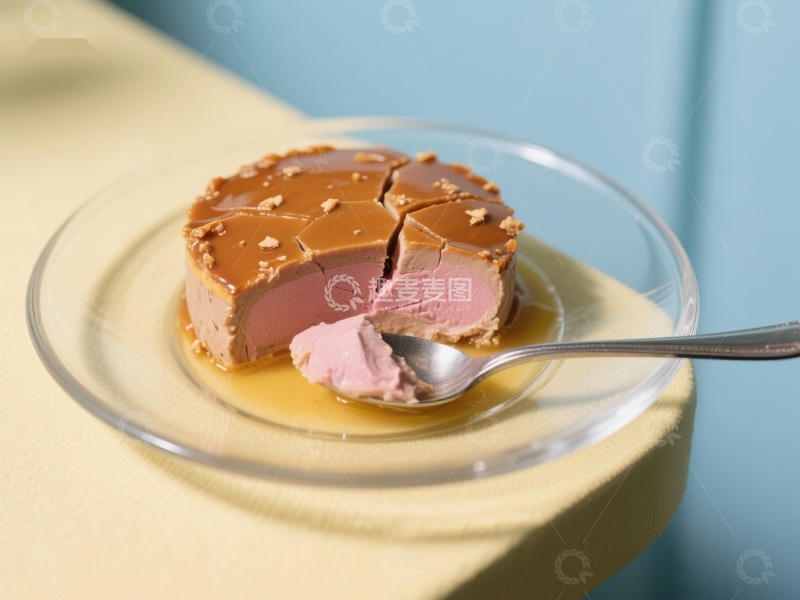 高清大图下载【趣麦麦图】粉色慕斯蛋糕配焦糖酱