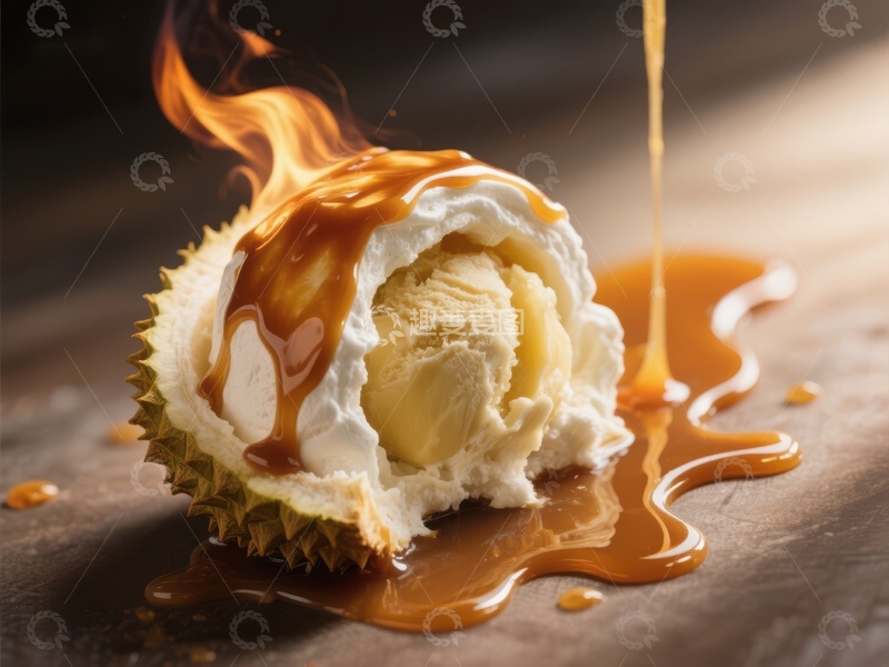 高清大图下载【趣麦麦图】火焰中的榴莲冰淇淋