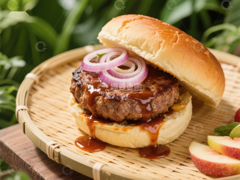 高清大图下载【趣麦麦图】美味汉堡配洋葱和酱汁