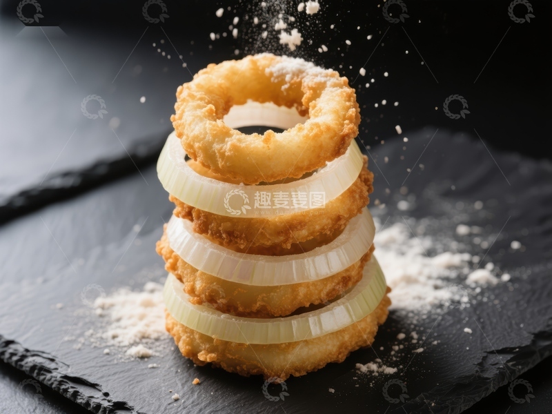 高清大图下载【趣麦麦图】酥脆洋葱圈堆叠特写