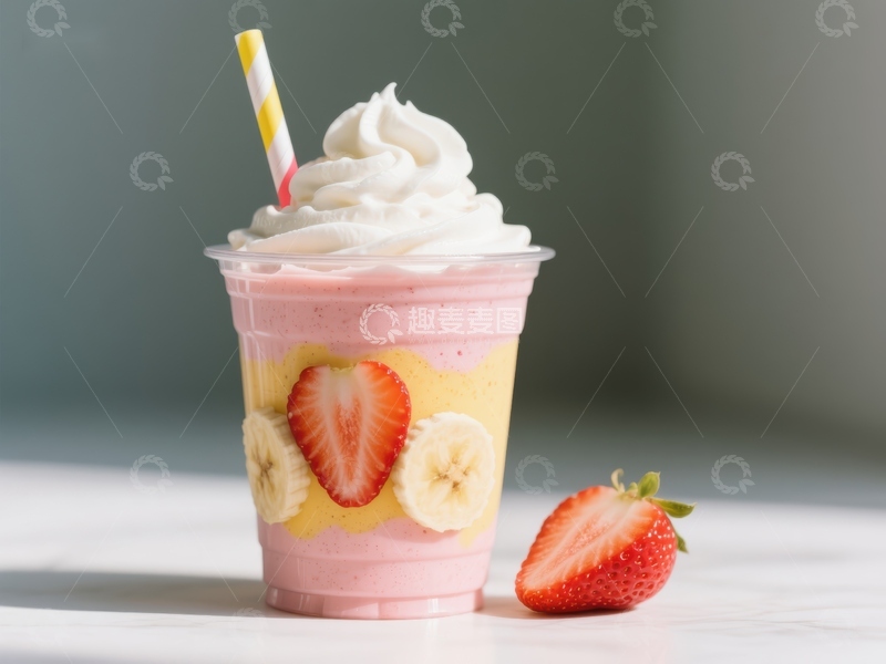 高清大图下载【趣麦麦图】草莓香蕉奶昔配奶油