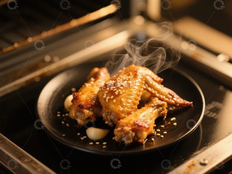 高清大图下载【趣麦麦图】烤鸡翅热气腾腾，诱人美味