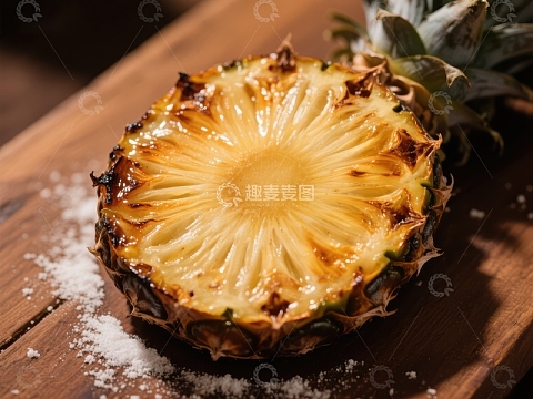 烤制菠萝切片特写