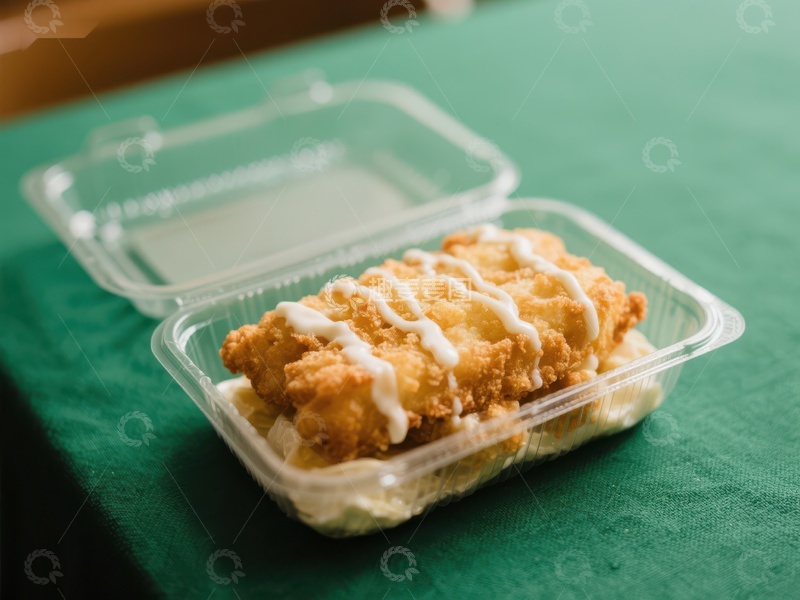 高清大图下载【趣麦麦图】炸鸡块配酱料，塑料盒装