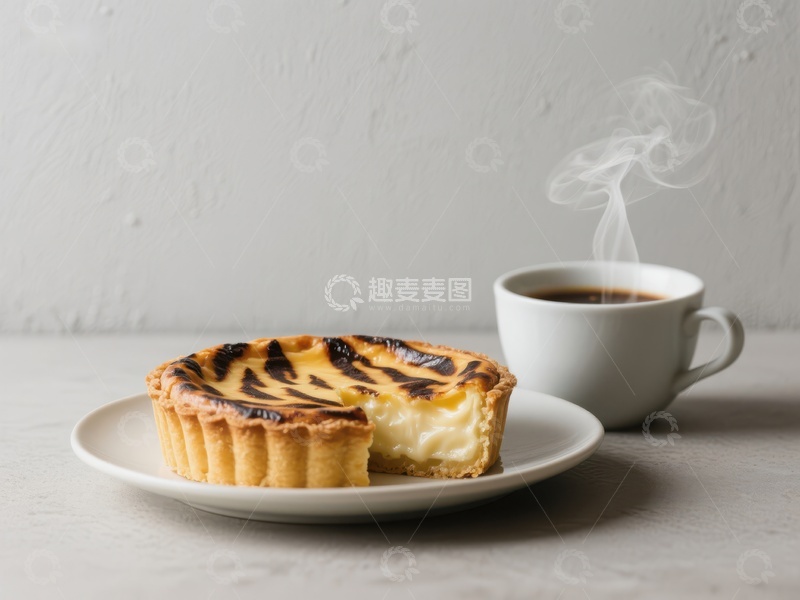 高清大图下载【趣麦麦图】蛋挞与热咖啡的静谧时光