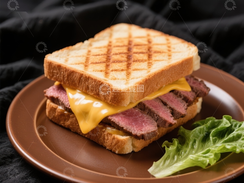 高清大图下载【趣麦麦图】烤面包牛肉芝士三明治