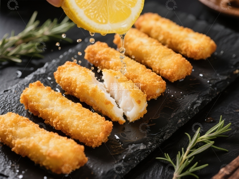 高清大图下载【趣麦麦图】-金黄酥脆鱼柳配柠檬汁